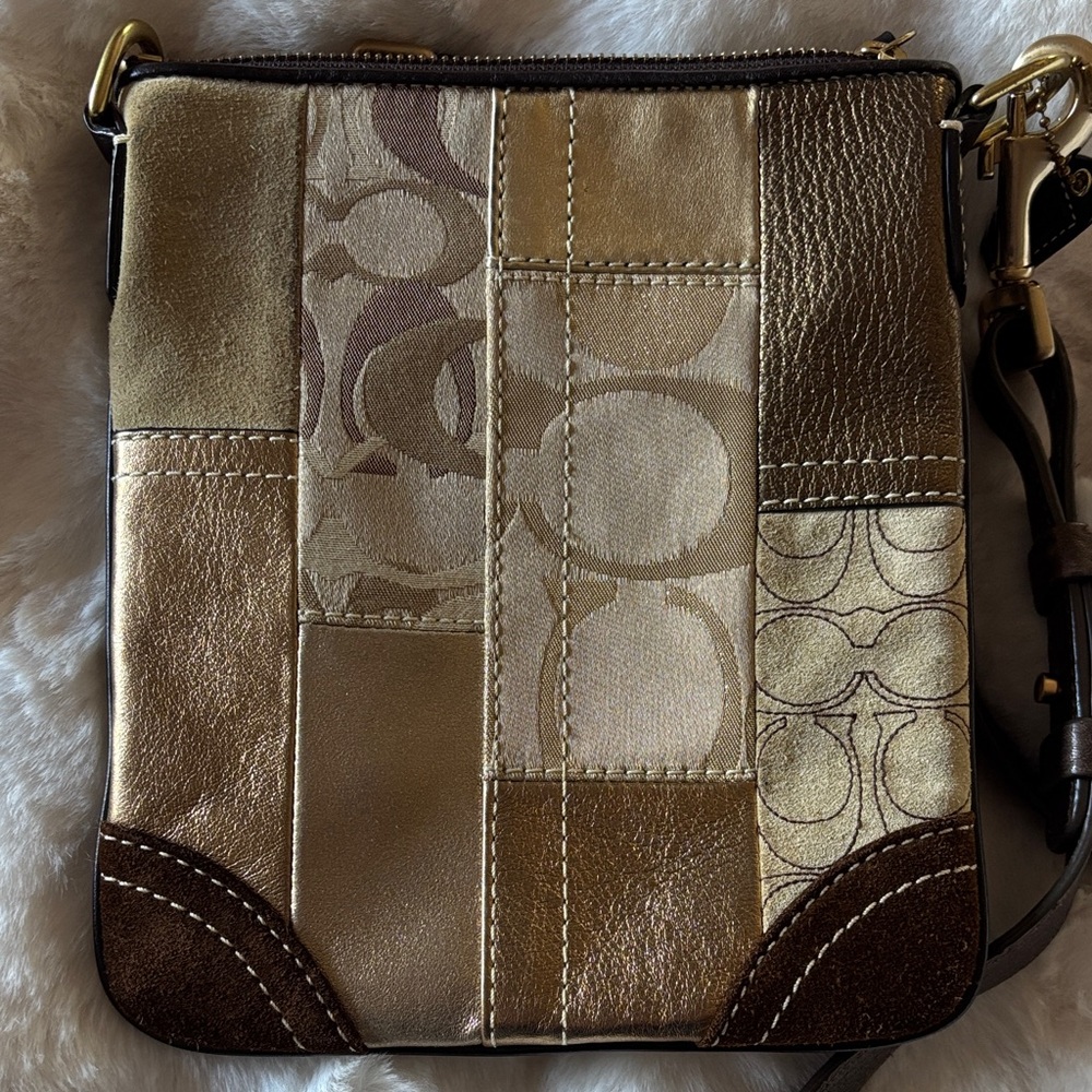 Coach Patchwork Crossbody Bag - Brown and Gold - Picture 3 of 5
